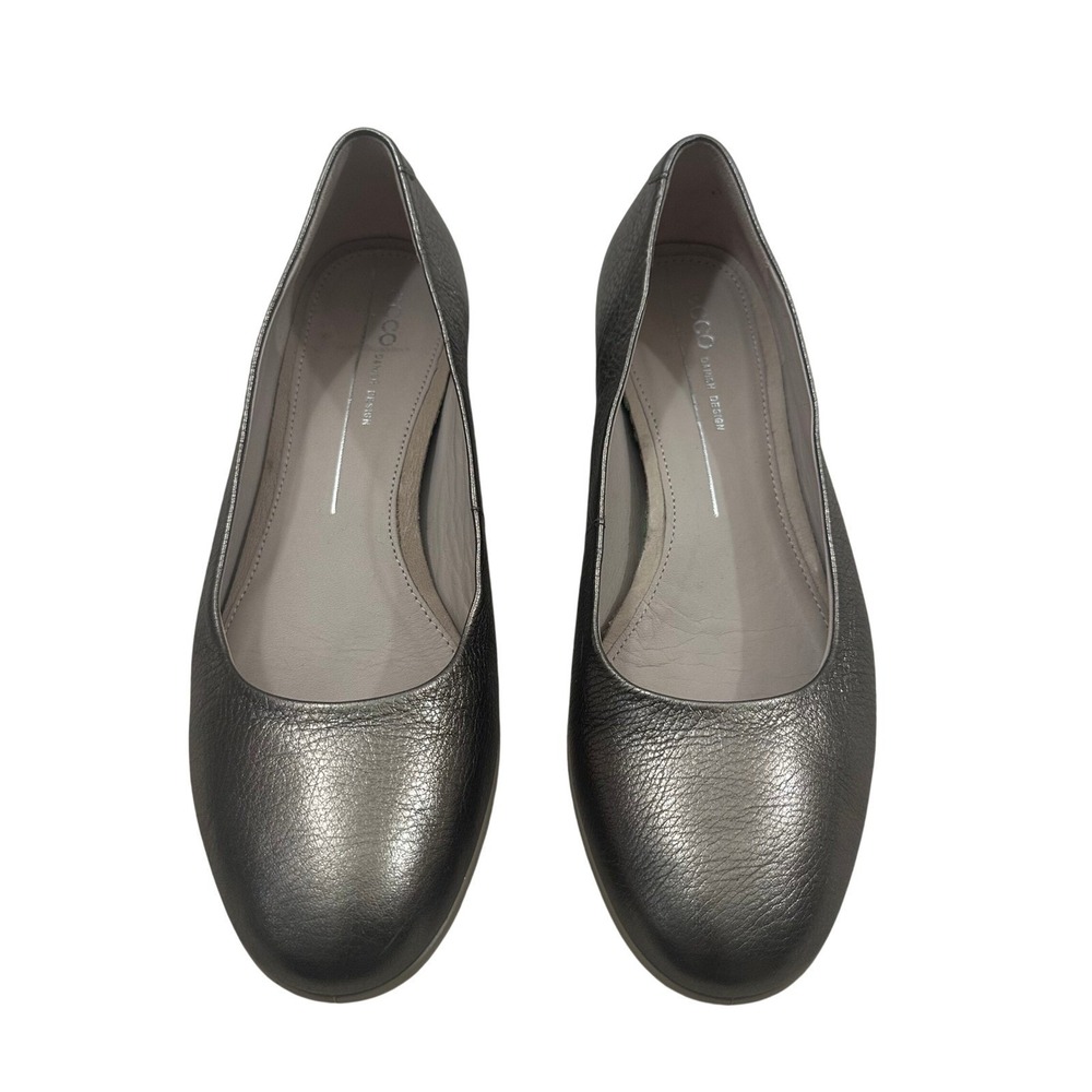 Ecco Danish Design Metallic Brown Gold Leather Ballet Flats Low Block Heel EU 37